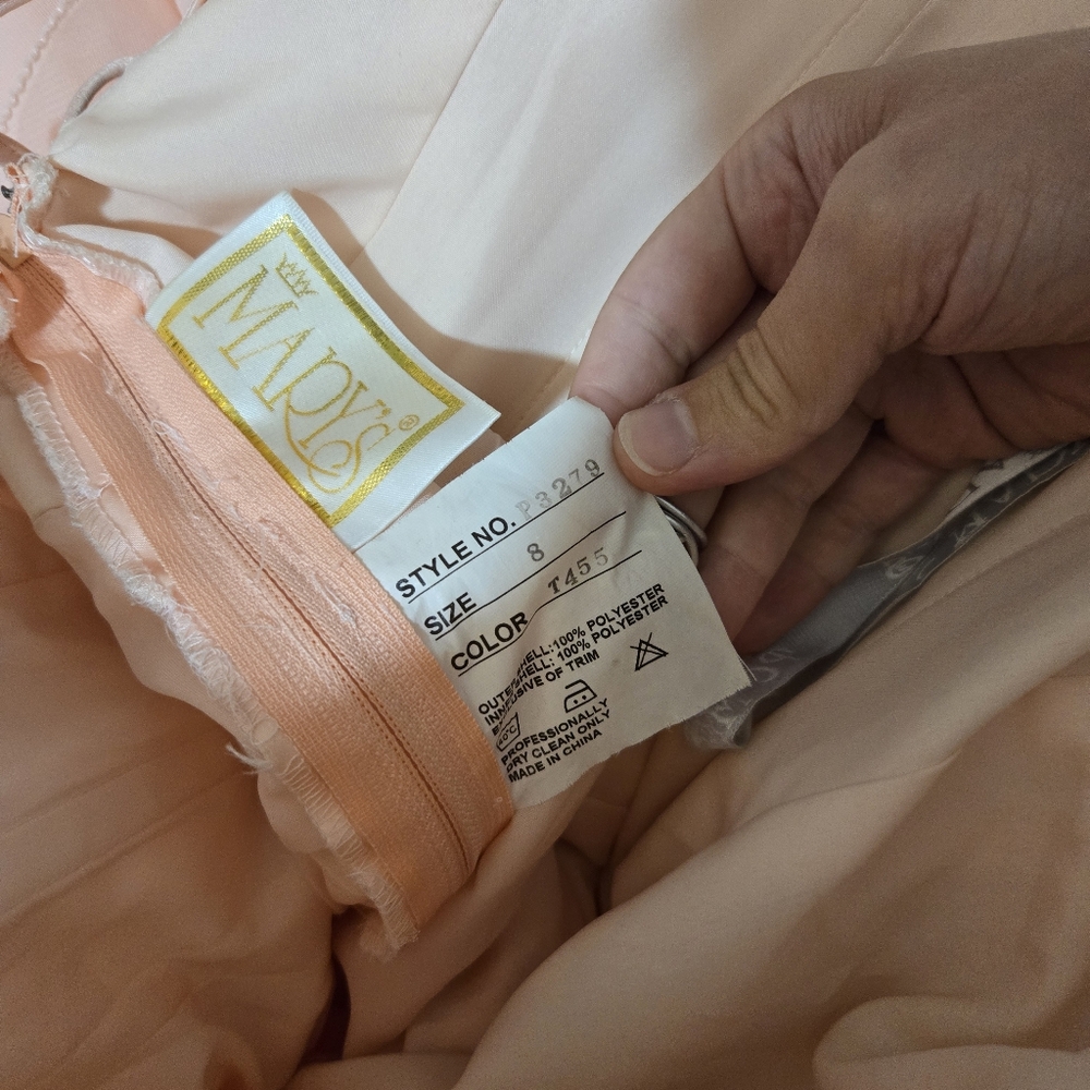 Sz 8 (fits 4 w/ corset Room) Mary's P3279 Peach Chiffon Ruffle Gown w Crystals - Picture 4 of 9